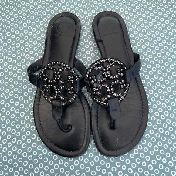 Tory Burch Shoes - Tory Burch Black Sandals with Embellished Medallion
